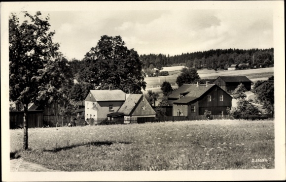Postcard Kottengrün Werda in the Vogtland, village houses, meadows