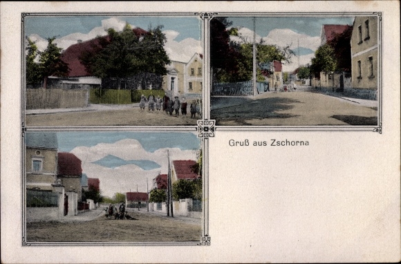 Ansichtkaart Zschorna Lossatal Sachsen, delen van de straat, gebouwen