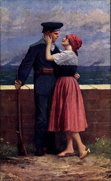Künstler Ak Winter, Meines Herzens innig Gefühl, Matrose mit Frau, kuk Kriegsmarine