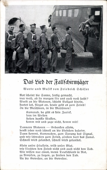 Postcard The song of the paratroopers, Friedrich Schäfer, German Wehrmacht