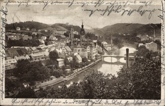 Postcard Waldheim in Saxony, partial view