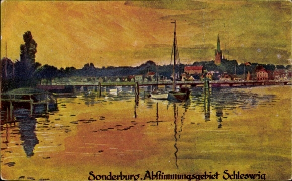 Artist Postcard Sønderborg Sonderburg Denmark, Schleswig plebiscite area, location