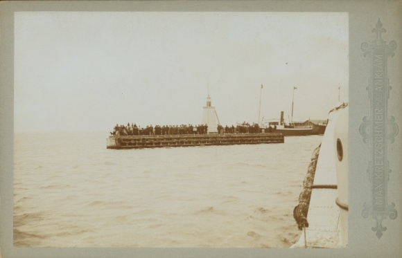 Cabinet photo Rønne Bornholm Denmark, entrance to the port, 1896