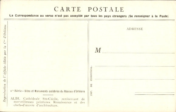 Artist Postcard Duval, C., Albi Tarn, The Cathedral and the Pont Vieux, Orleans Railway