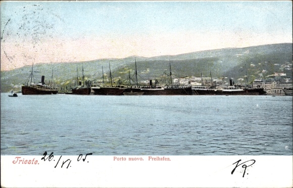PC Trieste Friuli Venezia Giulia, Porto nuovo, view of the free port, KuK Marine, east. lloyd