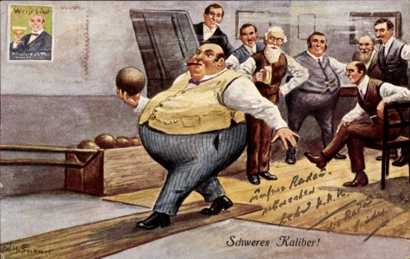 Künstler Ak Hoffmann, Ad., Schweres Kaliber, Dicker Mann, Bowling