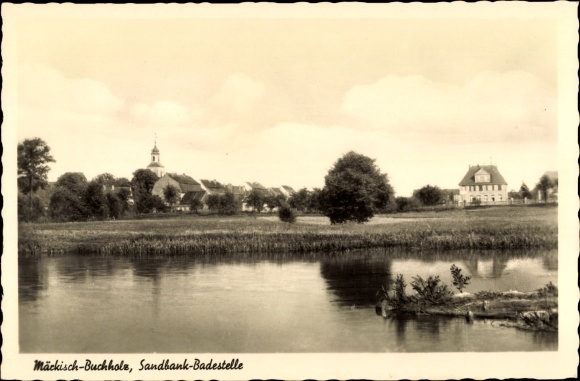 Postcard Märkisch Buchholz in Brandenburg, sandbank bathing area