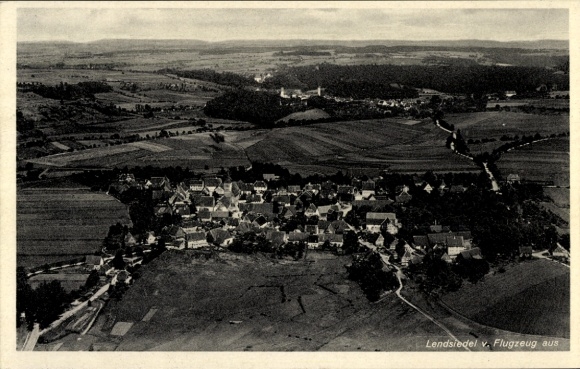 Postcard Lendsiedel Kirchberg an der Jagst, aerial photography, panorama of the town