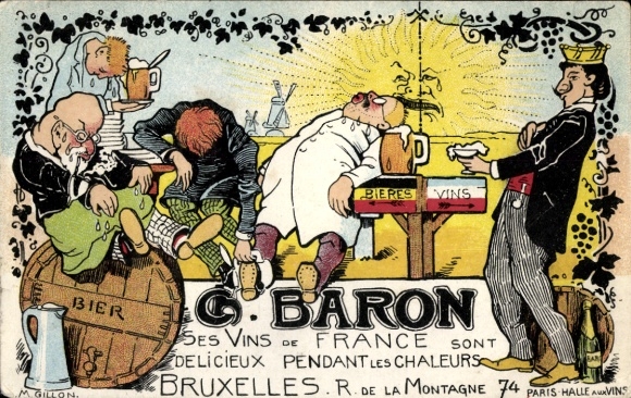 Postcard Brussels Brussels, Ch. Baron, Vins de France, Rue de la Montagne