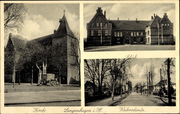 Ak Langenhagen in Niedersachsen, Kirche, Schule, Walsroderstraße