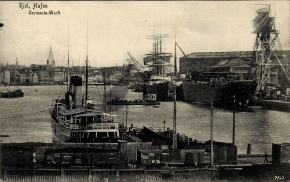 Postcard Kiel, Germania shipyard