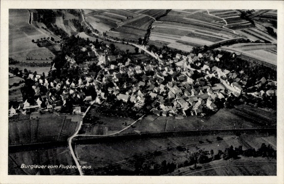 Postcard Burglauer in Lower Franconia, aerial view of the village, many houses visible