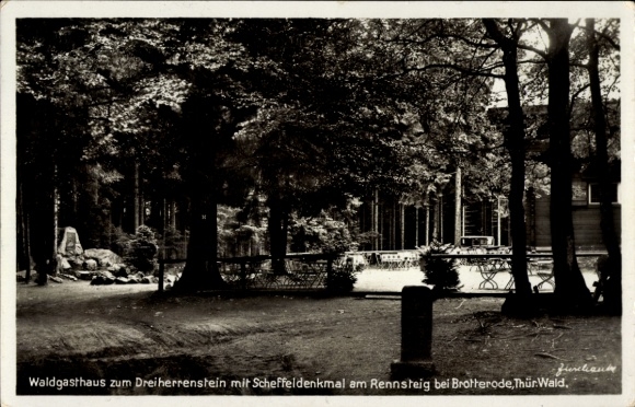 Postcard Brotterode in Thuringia, forest inn, Scheffel monument, Rennsteig, Thuringian Forest