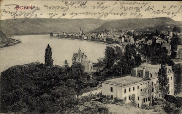 Postcard Boppard am Rhein, panorama of the Rhine, houses, trees