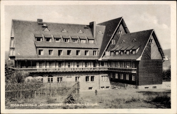 Postcard Hartenstein in the Ore Mountains, FDGB holiday home action unit