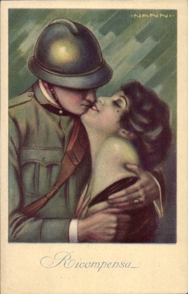 Artist Postcard Nanni, Kissing lovers, Ricompensa, Soldier