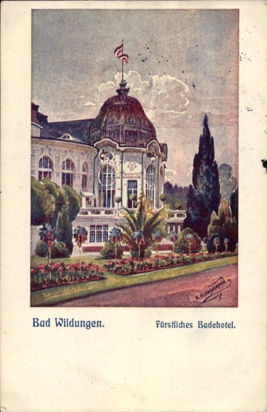Artist Postcard Bad Wildungen in Hesse, Princely Bath Hotel