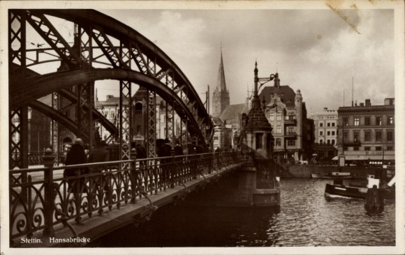 Postcard Szczecin Stettin Pomerania, Hansa Bridge