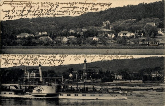 Postcard Dresden Hosterwitz, partial view, steamer Karlsbad