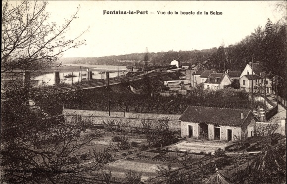 Ak Fontaine le Port Seine et Marne, Vue de la boucle de la Seine