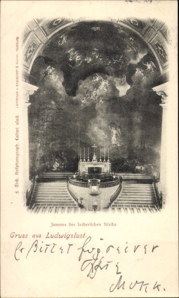 Postcard Ludwigslust in Mecklenburg, interior of the Lutheran church