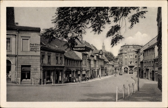 Postcard Lutherstadt Eisleben, Hallesche Strasse, shop Paul Wien
