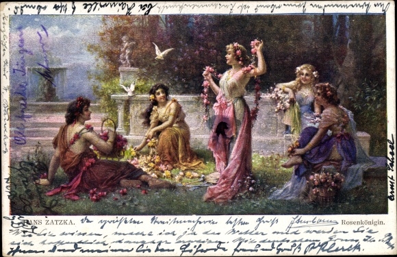 Kunstenaar Postkaart Zatzka, H., Queen of the Roses