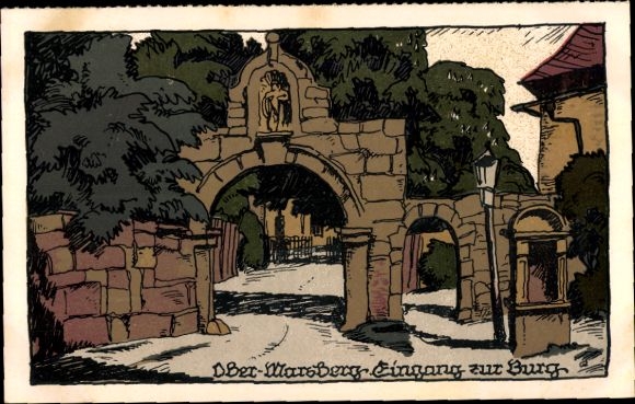 Lithography Postcard Obermarsberg Marsberg in the Sauerland, castle, entrance