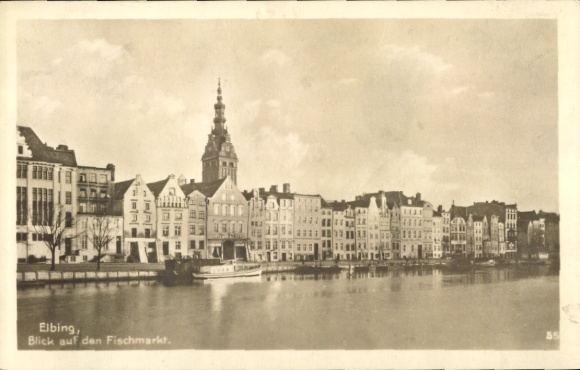 Postcard Elbląg Elbing West Prussia, fish market, gabled houses