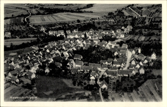 Postcard Riederich, aerial photograph