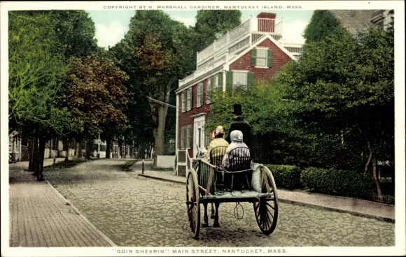 AK Nantucket Massachusetts USA, Goin Shearin, Main Street, horse drawn carriage