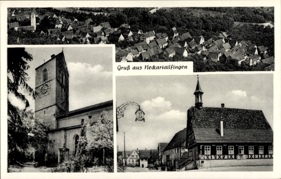 Ak Neckartailfingen in Württemberg, Fliegeraufnahme, Kirche