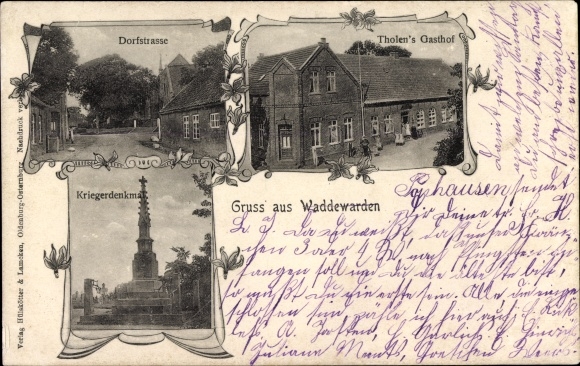 Postcard Waddewarden Wangerland Friesland, War Memorial, Dorfstrasse, Tholen&#39;s Inn