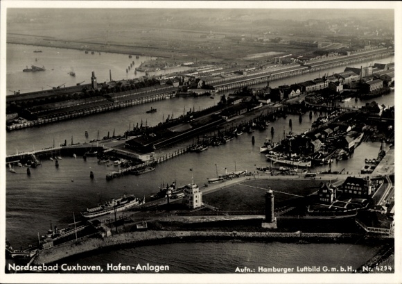 North Sea resort of Cuxhaven, harbor, aerial photograph