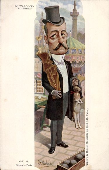 Artist Postcard Moloch, B., French politician Pierre Waldeck-Rousseau, Dreyfus affair, caricature