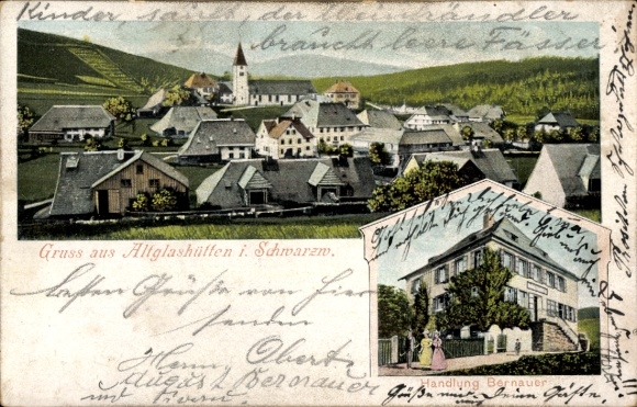 Ak Altglashütten Feldberg im Schwarzwald, Gesamtansicht, Geschäftshaus Bernauer