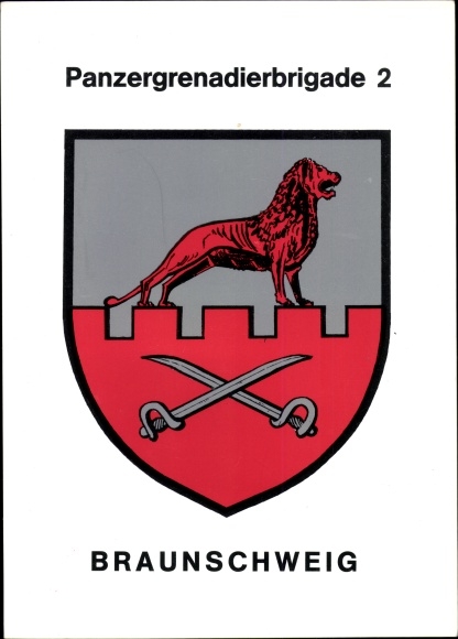 Postcard coat of arms of the Panzergrenadierbrigade 2, Braunschweig, German Bundeswehr