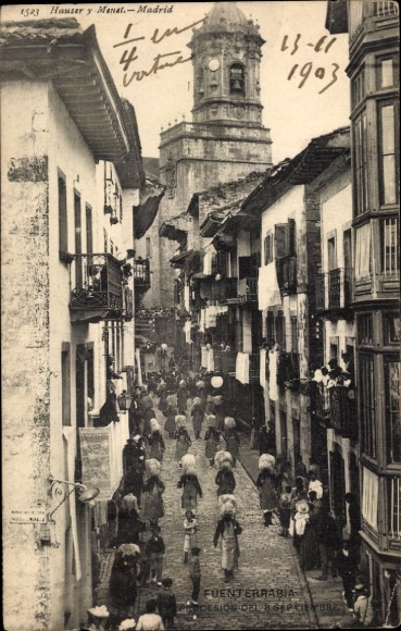 Postcard Hondarribia Fuenterrabia Basque Country, procession of 8 September