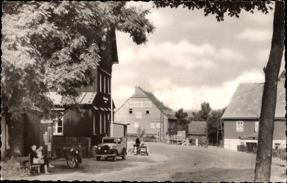 Ak Zinnwald Georgenfeld Altenberg im Erzgebirge, Gasthof Sächsischer Reiter, Auto