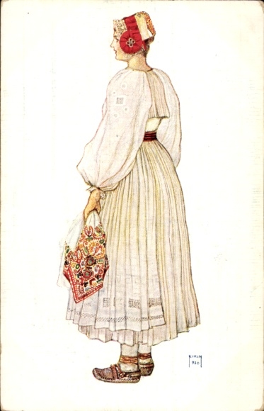 Artist Postcard Hrvatske Narodne Nosnje, Croatian folk costumes, peasant woman from Sunja, Petrinja district
