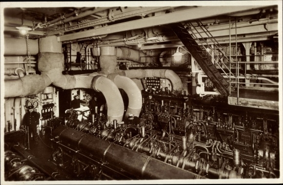 Postcard steamship Monte Sarmiento, engine room, interior view, HSDG