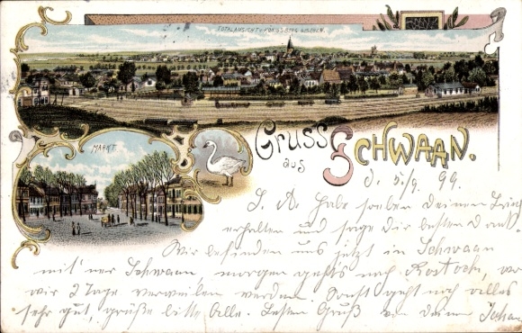 Chromo-Litho Schwaan in Mecklenburg, general view, market
