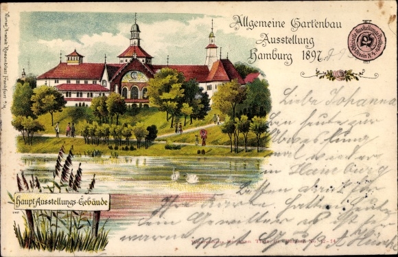 Chromo-Litho Hamburg Mitte Altstadt, General Horticultural Exhibition 1897, main exhibition building