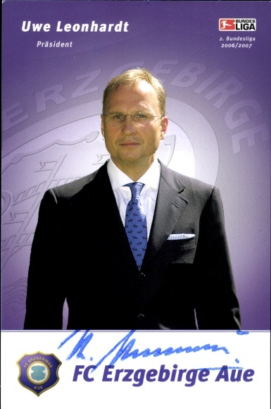 Autogrammkarte Präsident Uwe Leonhardt, FC Erzgebirge Aue, Autogramm