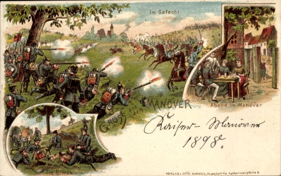 Chromo-Litho Greetings from the Maneuver, In Combat, Bivouac, Evening