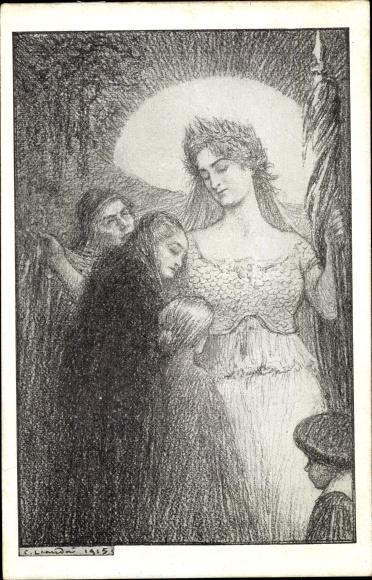 Artist Postcard People seek protection from Marianne, allegory, Journée Francaise du Secours National