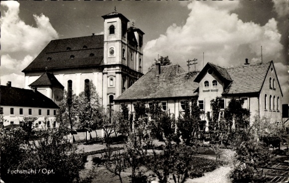 Postcard Fuchsmühl in the Upper Palatinate, pilgrimage church with monastery