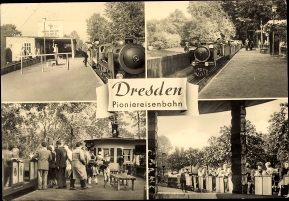 Postcard Dresden old town, large garden, pioneer railway