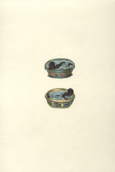 2 wafers children in a hot tub, each approx. 3.5 x 5.5 cm