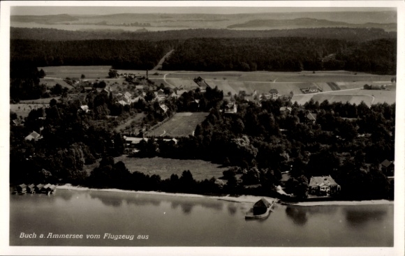 Postcard Buch am Ammersee Inning Upper Bavaria, aerial view of residential buildings, landscape